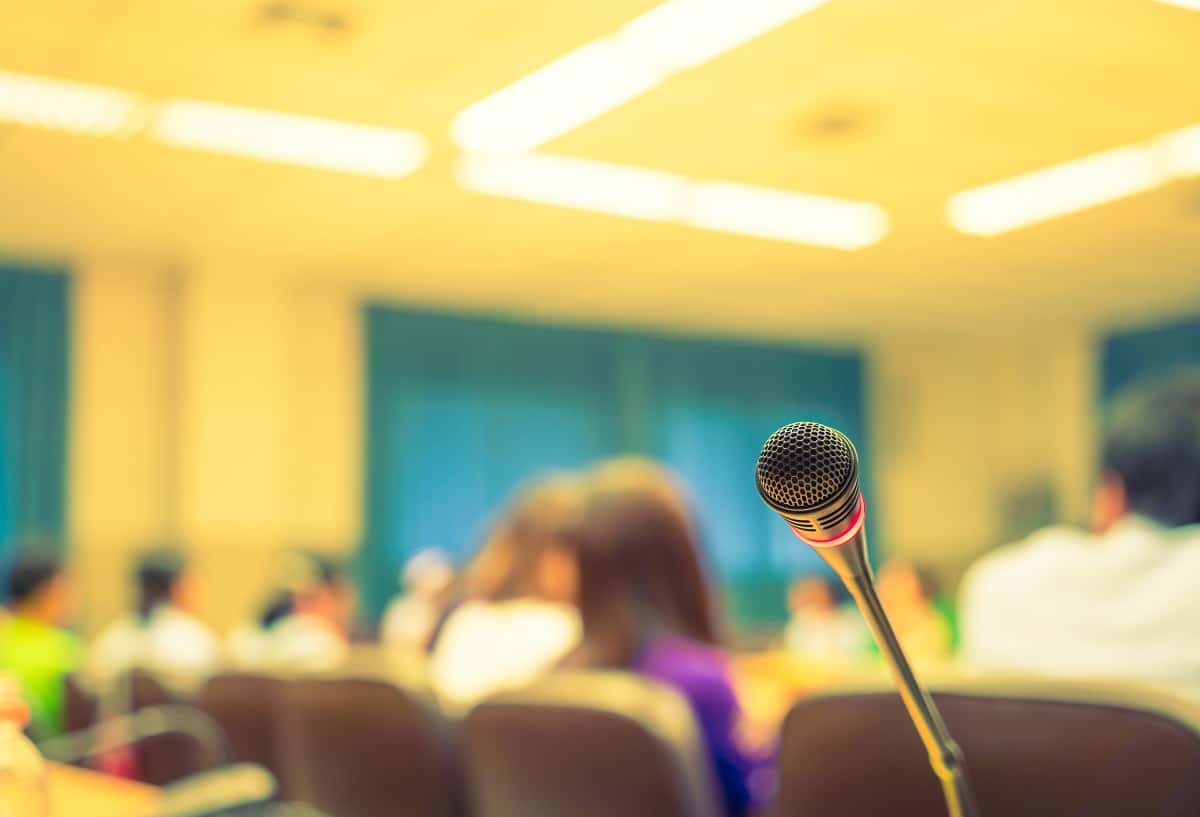 microphone with background people out focus
